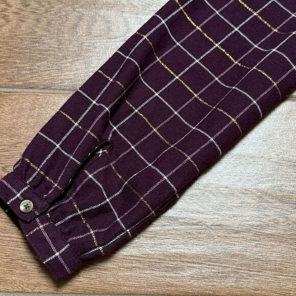 Sonoma Ruffled Flannel Top Womens S Maroon Plaid Button Up Shirt Blouse Small - Picture 9 of 9